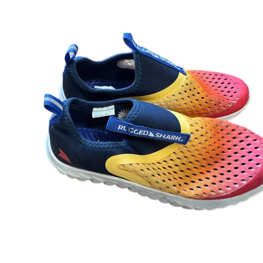 Rugged Shark Water Shoes Kids Size 2 Multicolor Excellent Sunset Mesh Slip On